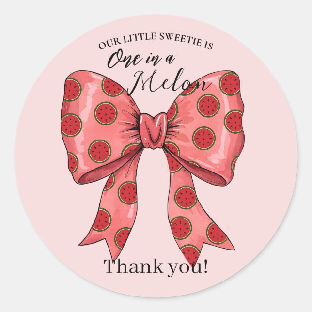 Sweet Watermelon Ribbon Summer Invitation Classic Round Sticker (Front)