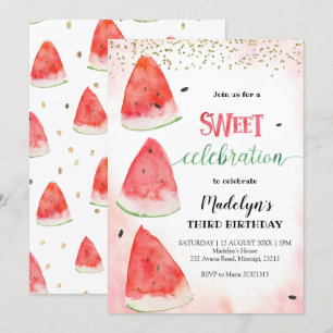 Sweet Watermelon Summer Birthday Invitation
