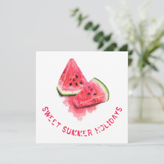 Sweet Watermelon Summer Holiday Card Custom Text (Standing Front)