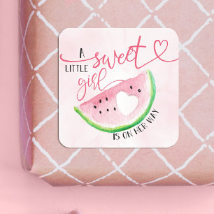Sweet Watermelon Watercolor Baby Shower Square Sticker