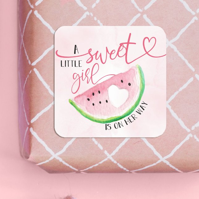 Sweet Watermelon Watercolor Baby Shower Square Sticker (Creator Uploaded)