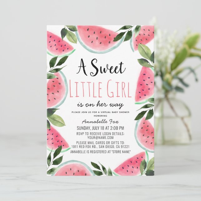 Sweet Watermelon Watercolor Virtual Baby Shower Invitation (Standing Front)