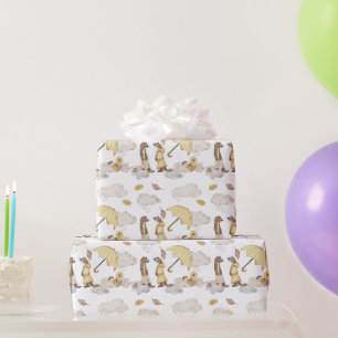 Sweet Weasels Umbrellas, Rain Clouds, Flowers  Wrapping Paper