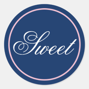 "Sweet" Wedding Sticker - Blush Pink/Navy