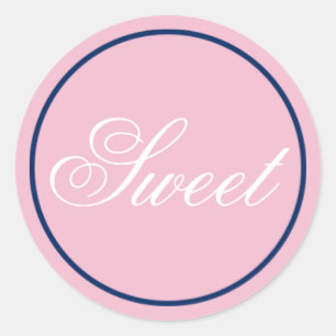 "Sweet" Wedding Sticker - Blush Pink/Navy
