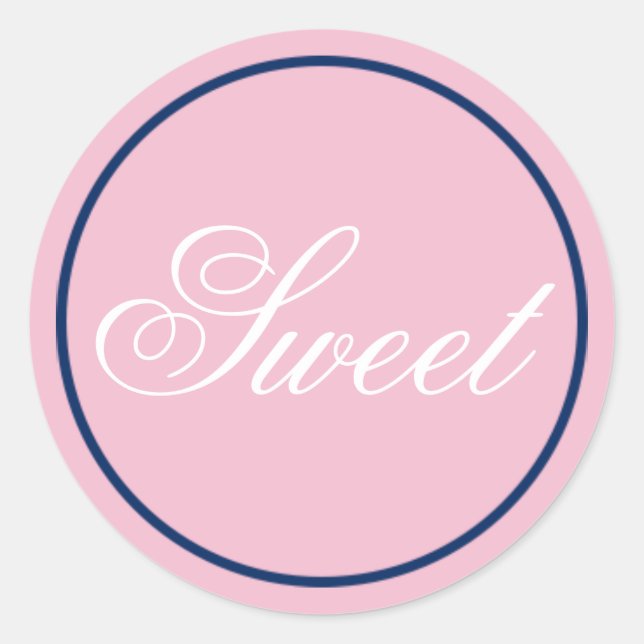 "Sweet" Wedding Sticker - Blush Pink/Navy (Front)