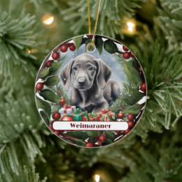 Sweet Weimaraner Puppy Custom Christmas  Ceramic Tree Decoration