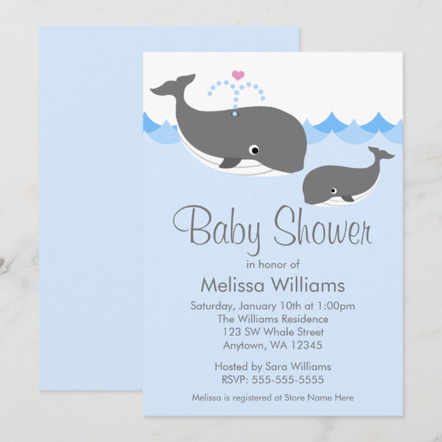 Sweet Whale Baby Shower Invitations (Front/Back)