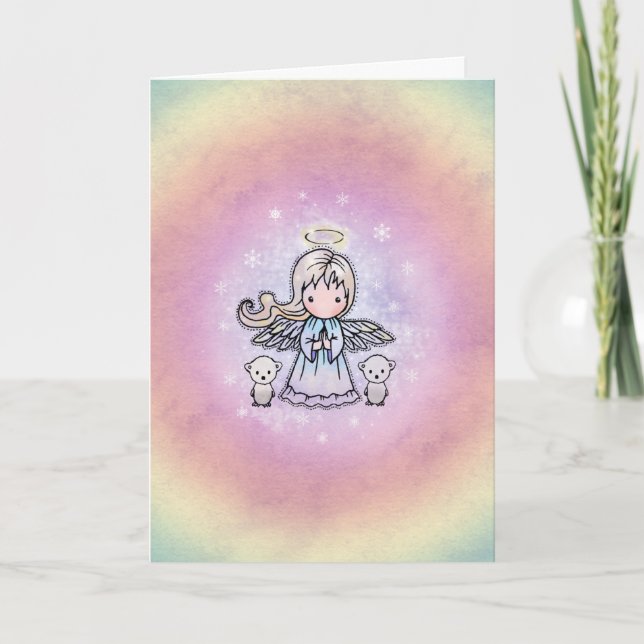 Sweet Whimsical Angel Polar Bears Christmas Card (Front)