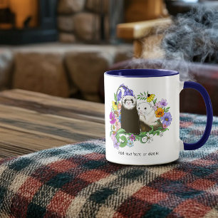 Sweet Whimsical Blue Cute Floral Ferrets Pair  Mug