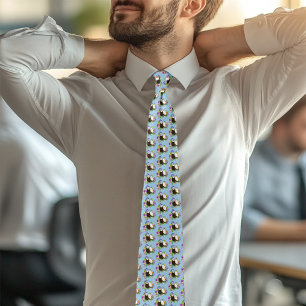 Sweet Whimsical Blue Cute Floral Ferrets Pair  Tie