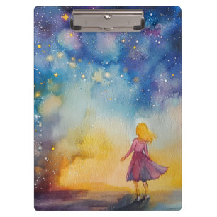 Sweet Whimsical Girl Staring Into the Night Sky  Clipboard