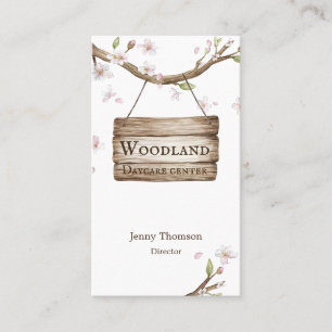 Sweet Whimsicle Wood Sign in Tree Daycare Center Business Card