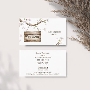 Sweet Whimsicle Wood Sign in Tree Daycare Centre Business Card