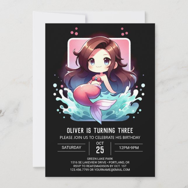 Sweet Whimsy Mermaid Birthday Invitation (Front)