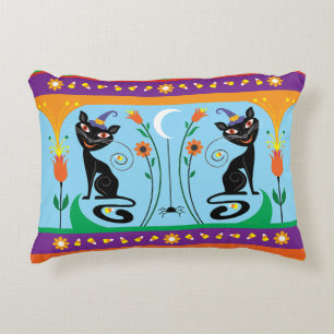 Sweet Whiskers and Spooky Blooms Decorative Cushion