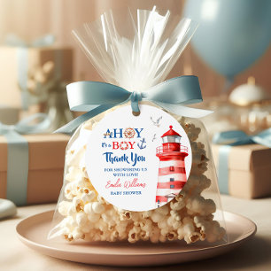 Sweet White Blue Red Nautical Ahoy Boy Lighthouse Favour Tags