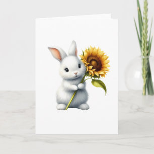 Sweet White Bunny with Sunflower Cute All-Occasion Card