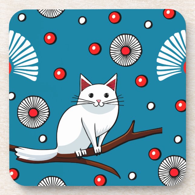Sweet White Cat Japanese Style  Coaster (Front)