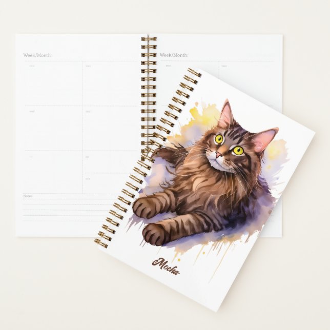 Sweet White Cat Watercolor Illustration Planner (Display)