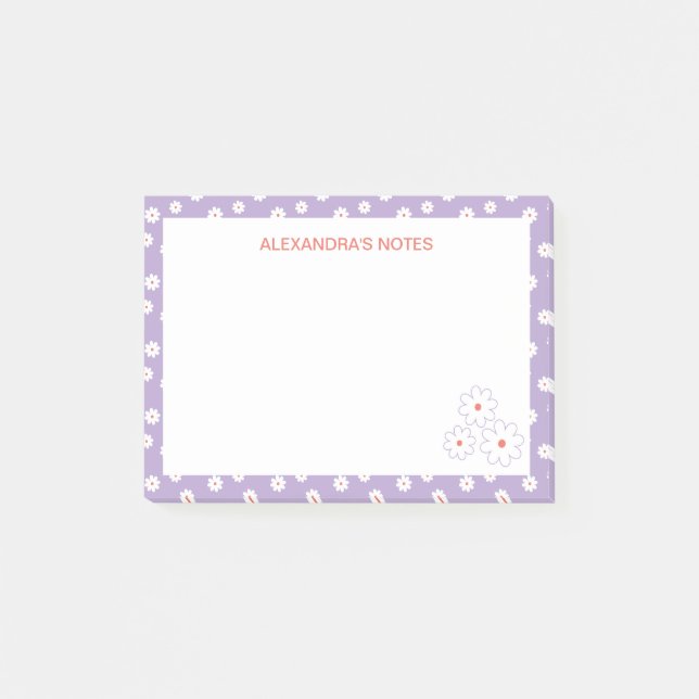 Sweet White Daisies Floral Pattern Personalised Post-it Notes (Front)