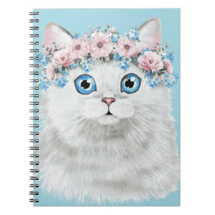 Sweet White Floral Cat Notebook