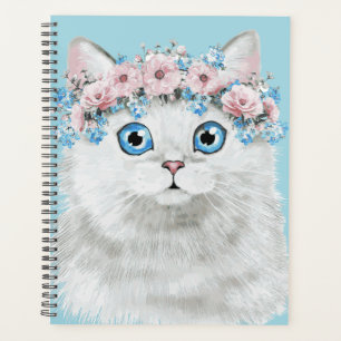 Sweet White Floral Cat Planner