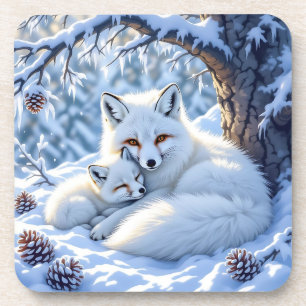Sweet White Foxes in the Snow Coaster