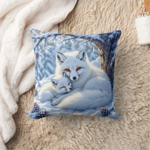 Sweet White Foxes in the Snow Cushion