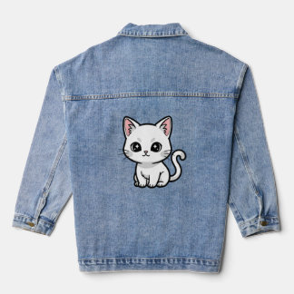 Sweet White Kitten Denim Jacket