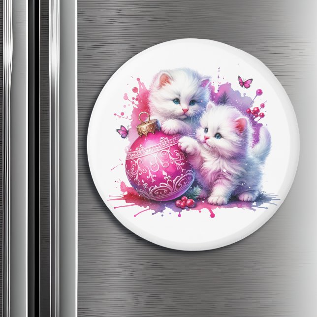 Sweet White Kittens Christmas   Magnet (Creator Uploaded)