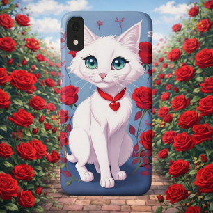 Sweet White Kitty & Roses Protective Phone Cover