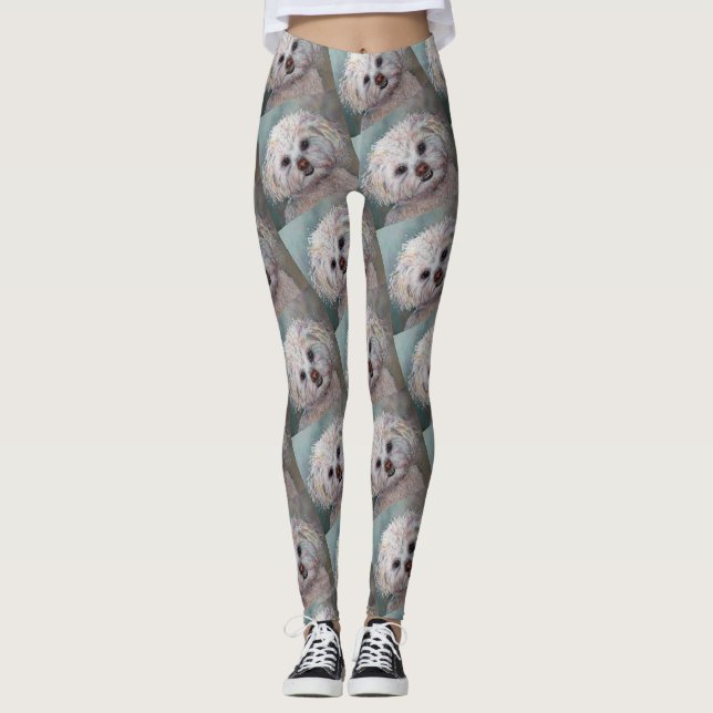 SWEET WHITE MALTESE YORKIE MIX LEGGINGS (Front)