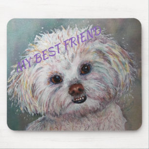 SWEET WHITE MALTESE YORKIE MIX MOUSE MAT