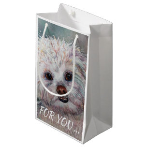 SWEET WHITE MALTESE YORKIE MIX SMALL GIFT BAG