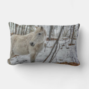 Sweet White Mare and Winter Forest Gift Lumbar Cushion