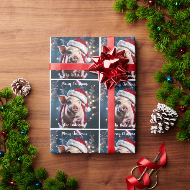 Sweet White Piggy Christmas  Wrapping Paper (Holiday Gift)