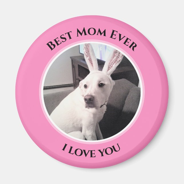Sweet White Puppy Dog With Easter Bunny Ears Mom Magnet (Front)