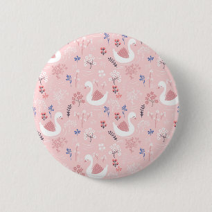 Sweet White Swans On Pastel Pink Floral Ballet 6 Cm Round Badge