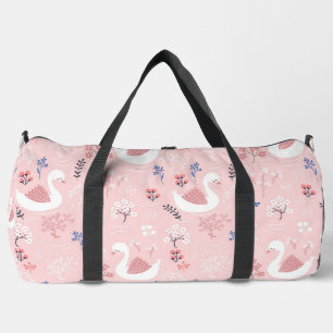 Sweet White Swans On Pastel Pink Floral Ballet Duffle Bag