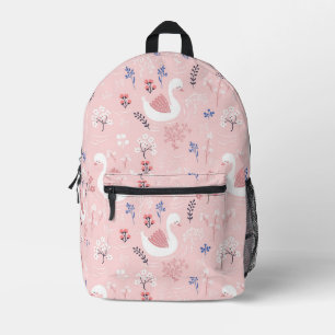 Sweet White Swans On Pastel Pink Floral Ballet Printed Backpack