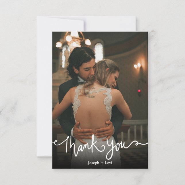 Sweet White Text Calligraphy Wedding Thank You  Card (Front)