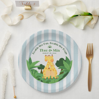 Sweet Wild Giraffe Twins Safari Jungle Double Hugs Paper Plate