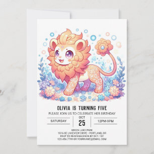 Sweet Wild Lion Digital Birthday Invitation