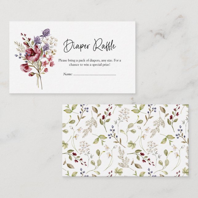 Sweet Wildflower Baby Shower Diaper Raffle Enclosure Card (Front/Back)