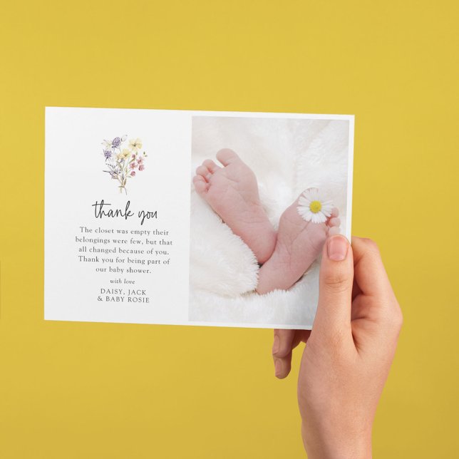 Sweet Wildflower Photo Baby Shower Thank You Card (Creator Uploaded)