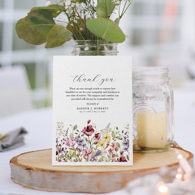 Sweet Wildflower Sympathy Funeral Memorial  Thank You Card (Creator Uploaded)