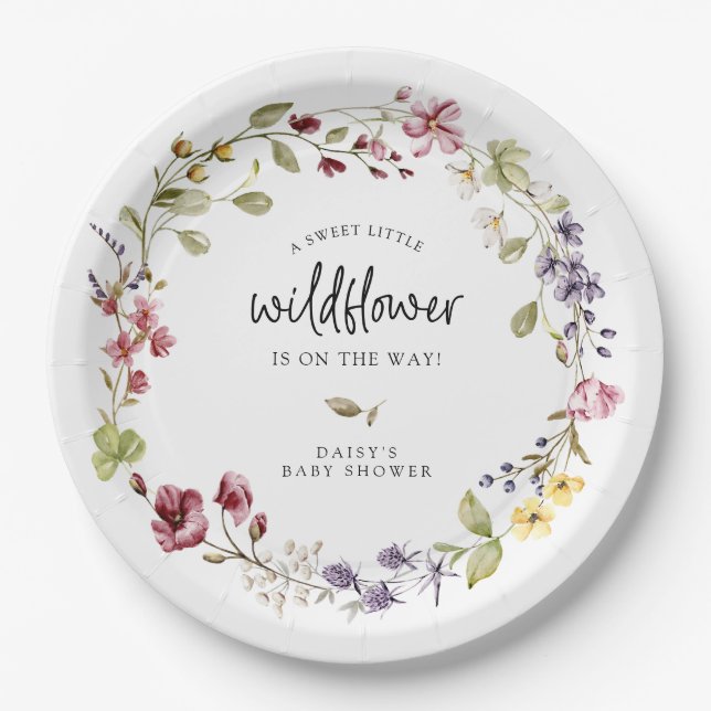 Sweet Wildflower Wreath Baby Shower Paper Plate (Front)
