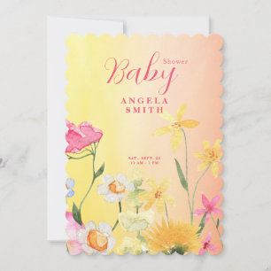 Sweet Wildflowers Colourful Baby Shower Scalloped Invitation