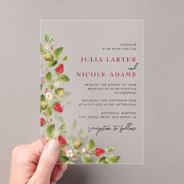 Sweet Wildflowers Strawberry Wedding Shower Acrylic Invitations (Insitu (Handheld))